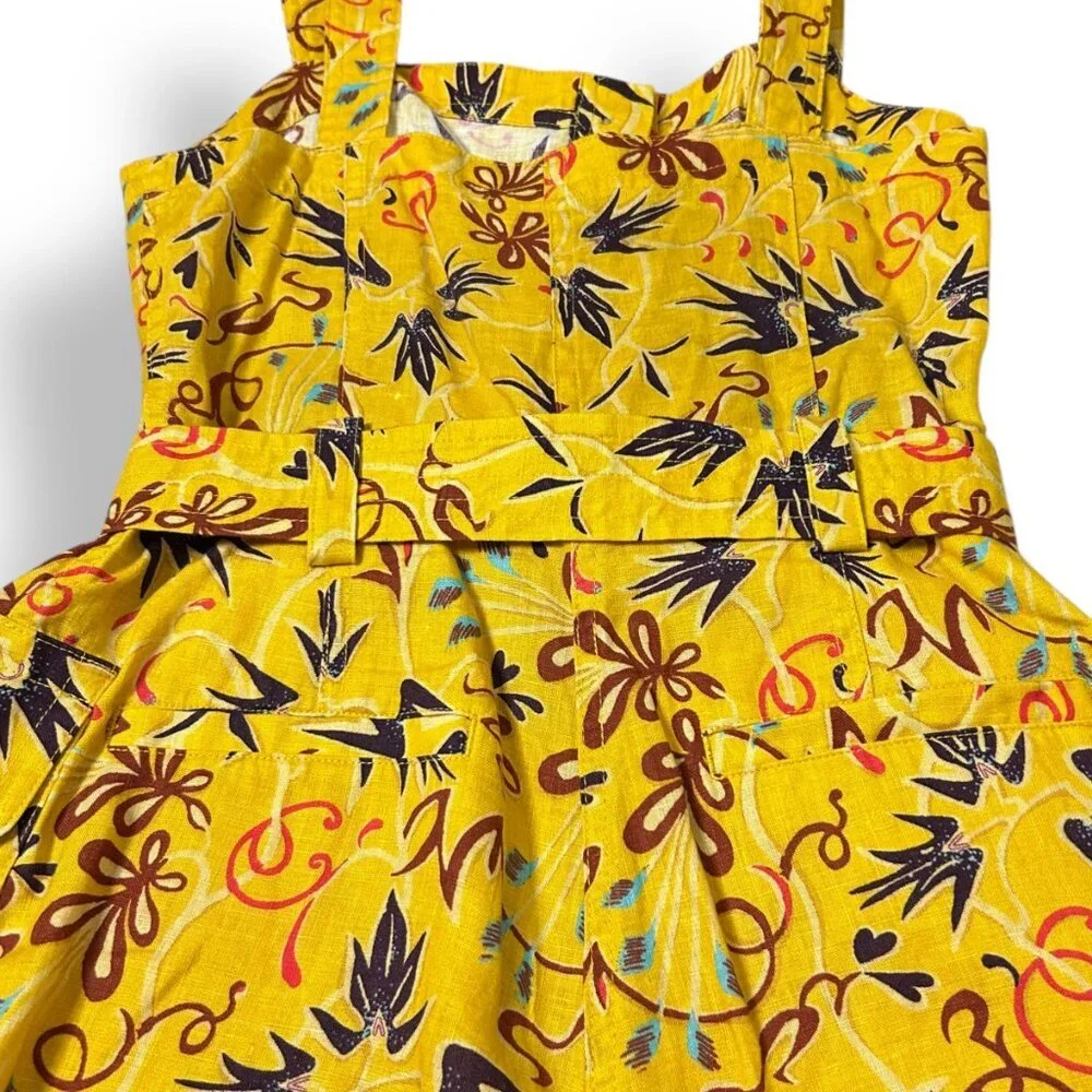 ALC Gilmour Romper Jumpsuit Women Sz 2 Yellow Printed Linen Sleeveless Playsuit